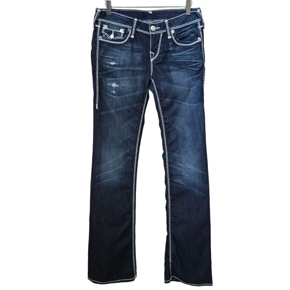 True Religion NAT Mega T Bootcut Jeans BCYD Flint Hills Wash Size 28 Low Rise - Picture 1 of 11